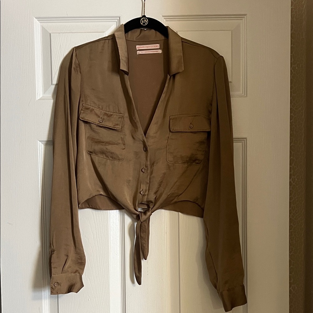 Urban Outfitters Brown Button-Up Tie Front Blouse